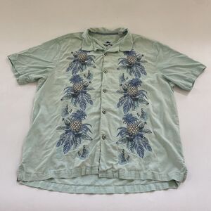 Vintage Tommy Bahama Embroidered Shirt 100% Silk Mens XL Surf Camp Collar Beachy